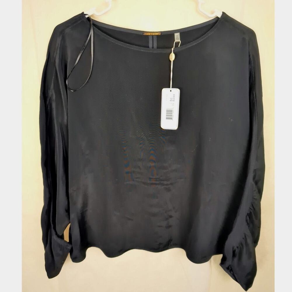 New Elie Tahari black long sleeve boxy top Size M Minimal Lagenlook Staple